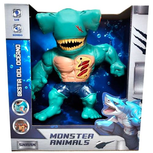 Muñeco Articulado Tiburón Martillo Monster Con Sonido 22 Cm