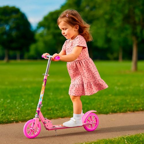 Monopatin Plegable Aluminio De Princesas Disney Base Rosa Ruedas Lila