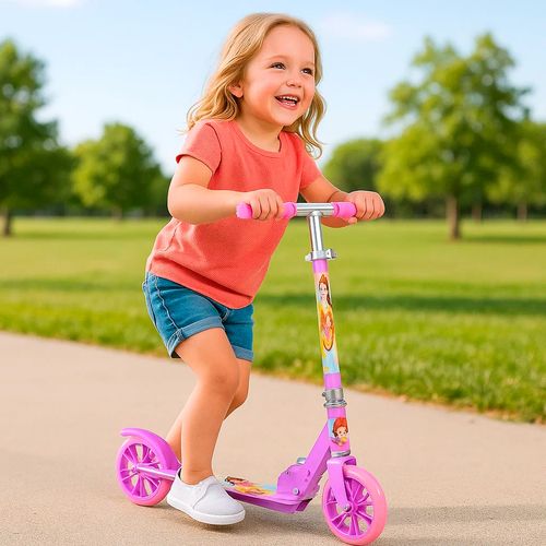 Monopatin Plegable Aluminio De Princesas Disney Base Lila Ruedas Rosa