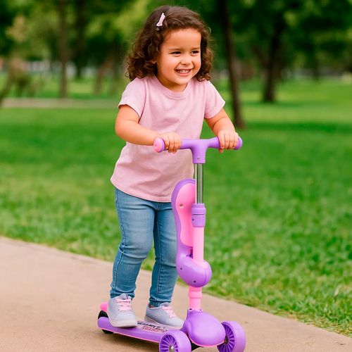 Monopatín Scooter 3 en 1 Plegable con Luces Violeta Tiny