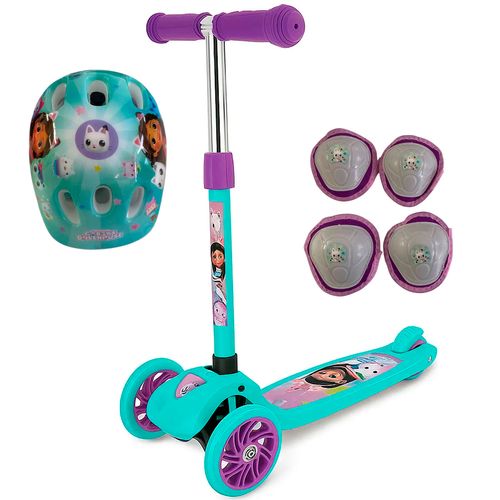 Monopatin plegable Gabby Doll House Con Casco y Protecciones Turquesa