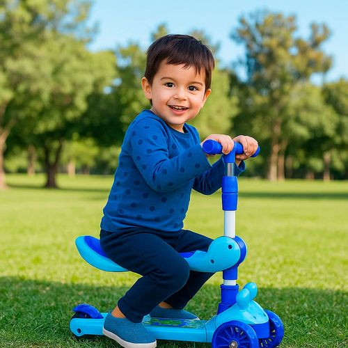 Andador Monopatin Frog 3 En 1 Con luces Plegable Azul