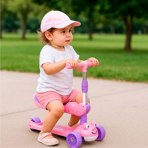 Andador Monopatin Frog 3 En 1 Con luces Plegable Rosa
