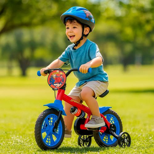 Bicicleta Rodado 12 Marvel Spiderman Azul y Rojo con Rueditas y Cantimplora