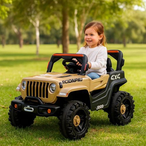 Auto Jeep A Bateria 4x4 Con Luz Y Sonido Radio Control Beige