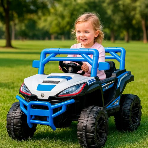 Utv A Batería Con Luz Y Sonido Radio Control Blanco Y Azul