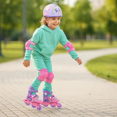 Rollers Unicornio Bota Regulable con Bolsa Transportadora y Protecciones Talle S Rosa