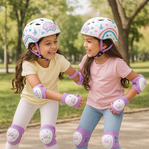 Kit De Casco Y Protecciones Para Patines Rollers Bicicletas Tiny Blanco