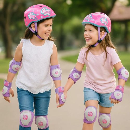 Kit De Casco Y Protecciones Para Patines Rollers Bicicletas Tiny Rosa