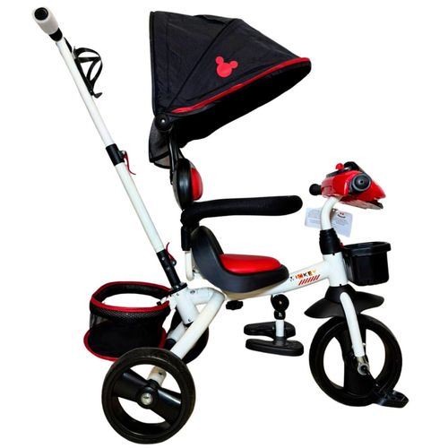 Triciclo De Mickey Mouse Con Manija Y Toldo Con Luz Y Sonido Negro Y Rojo